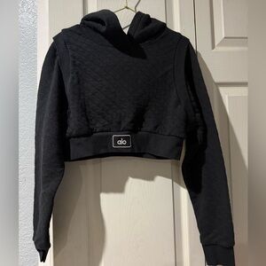 ALO Yoga Black Quilted Crop Hoodie